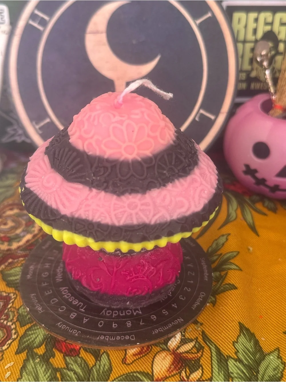 Pink & Black Mushroom Candle